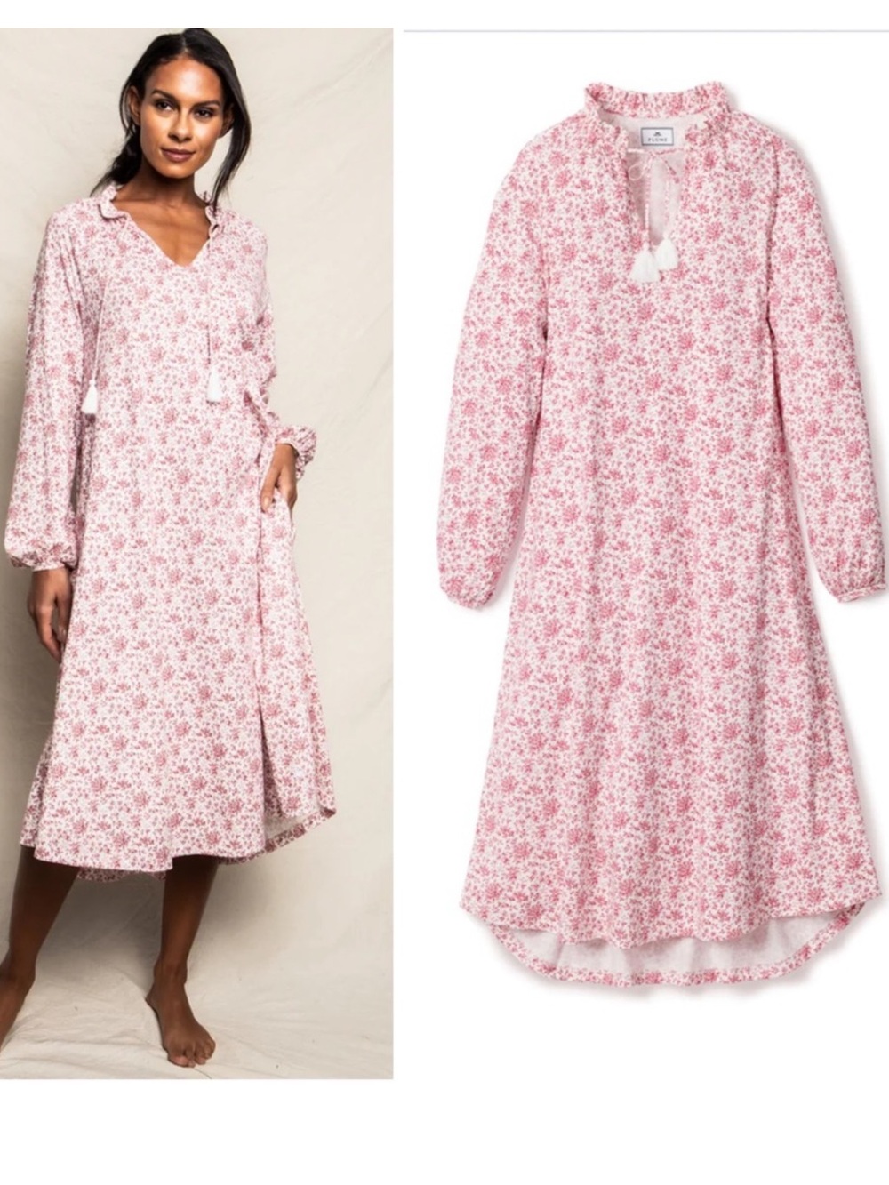 Petite Plume Red Floral Garbo Nightgown S